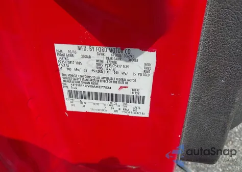 2010 Ford F-150 Stx/Xl/Xlt из США, поврежденный, VIN 1FTMF1CW0AKE77524